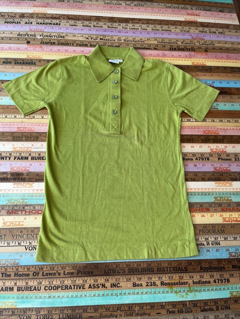 Vintage Head 1970s Button Collar Shirt Mens S Single Stitch Tennis Retro Green